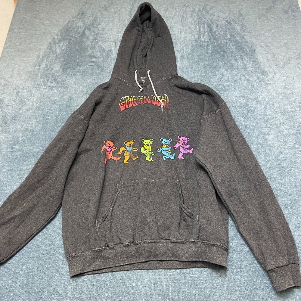 Grateful Dead Hoodie Womens Large Gray Cotton Fleece Lined Drawstring Graphic